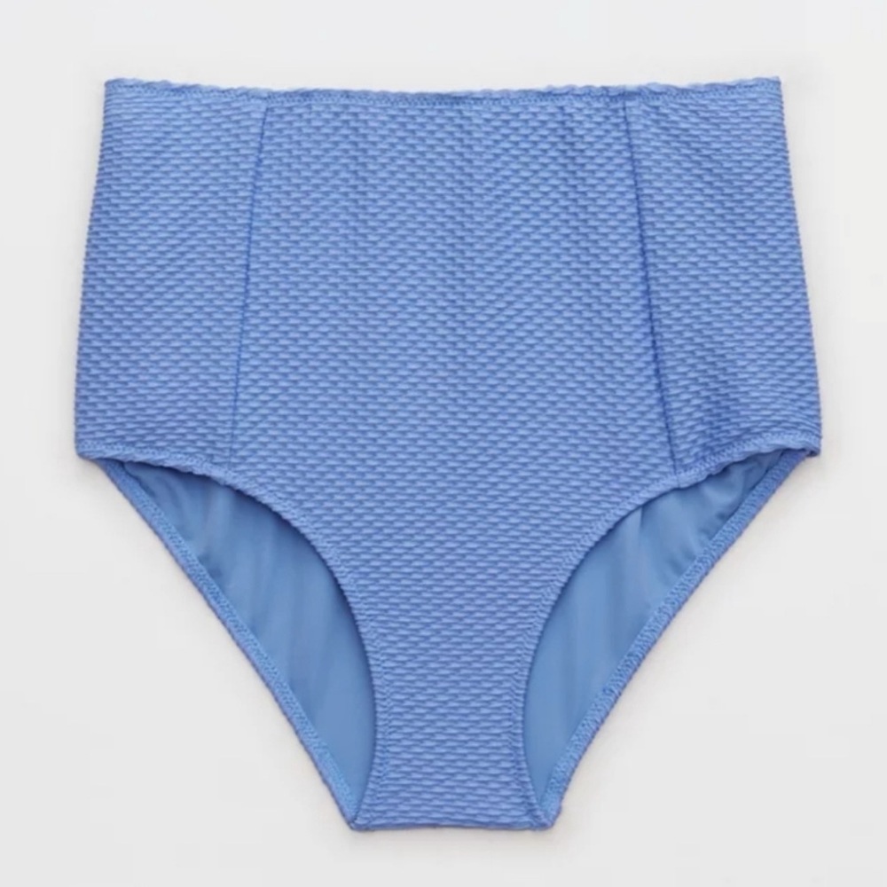 Aerie Jacquard High-Waisted Bikini Bottoms Periwinkle Blue Size XL Full Coverage